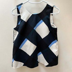 Ann Taylor Petite XSP Linen Cotton Blend Sleeveless Geometric Top